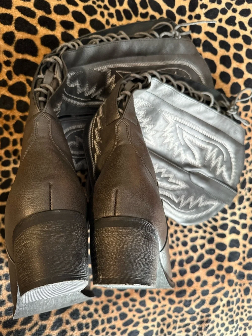 Women’s MissHeel Over the Knee Faux Leather Cowgirl Boots (Adjustable Wide Calf)